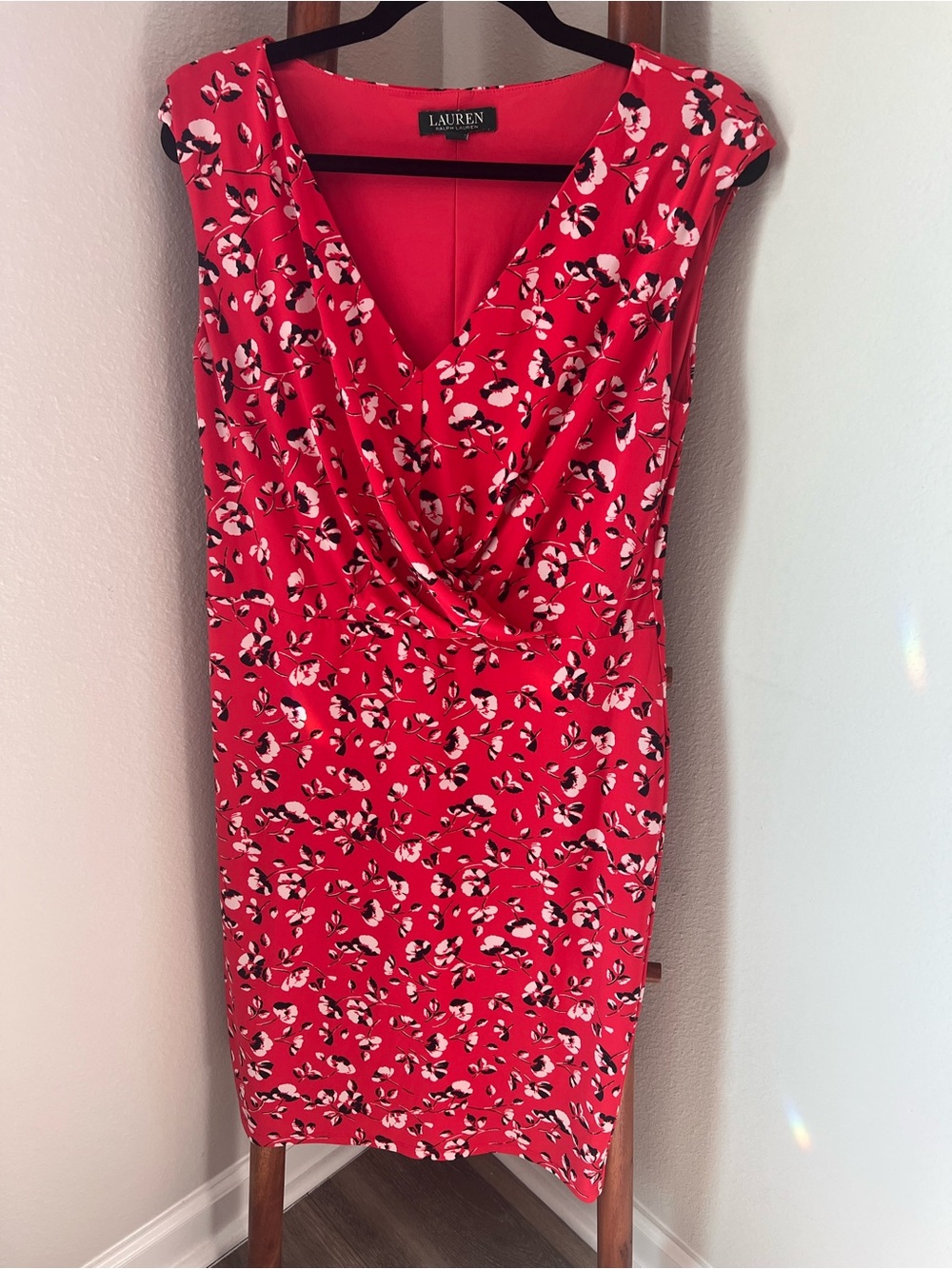 Ralph Lauren Red Floral Midi Sheath Dress